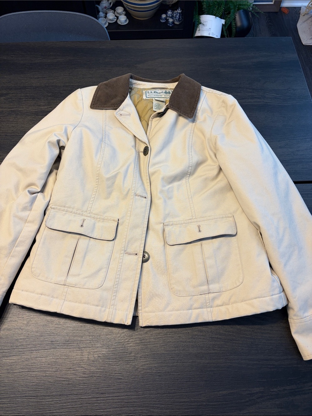 L.L. Bean Adirondack Barn Coat Tan Canvas Quilted Jacket Size Small Petite 0GHH2